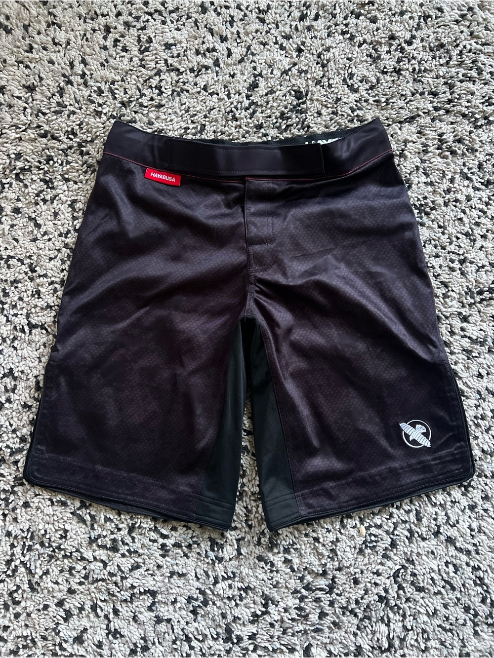 Hayabusa Hexagon Fight Shorts Black Adjustable Waist Side Slit Men’s Size Small